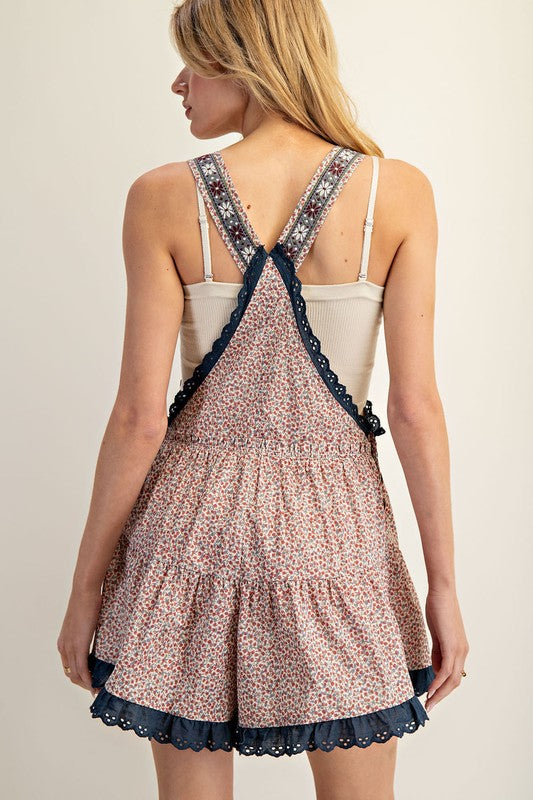 1617 Floral Printed Lace Trim Romper