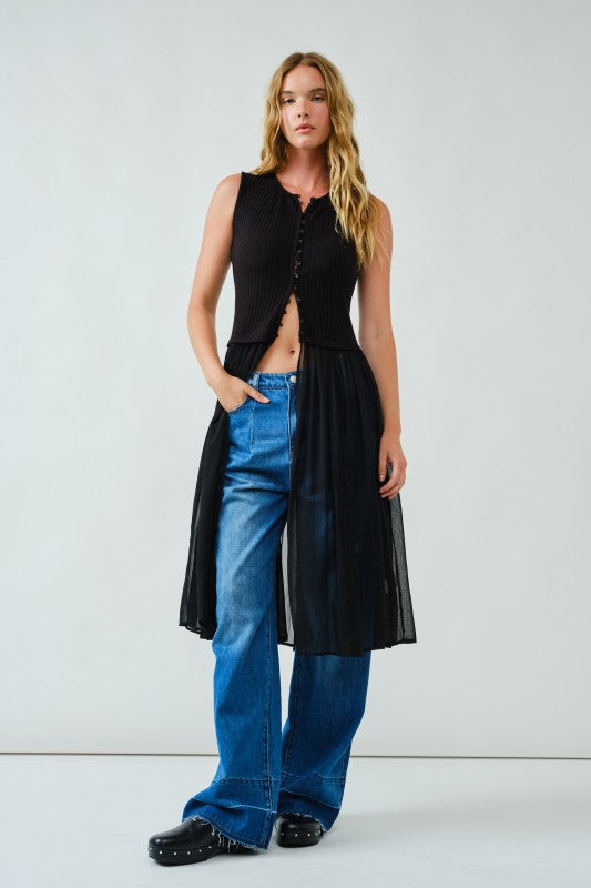 1622 Sleeveless Button Down Sheer Top