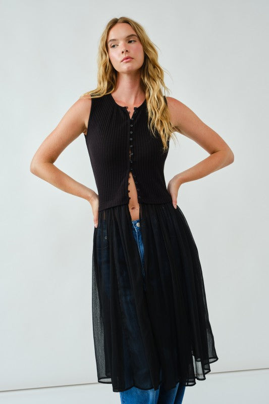1622 Sleeveless Button Down Sheer Top