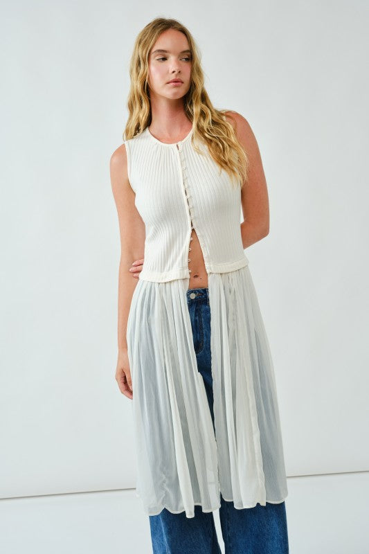 1622 Sleeveless Button Down Sheer Top
