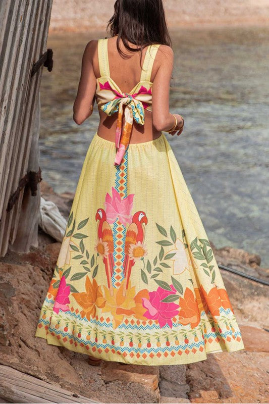 1611 Floral & Parrot Sundress