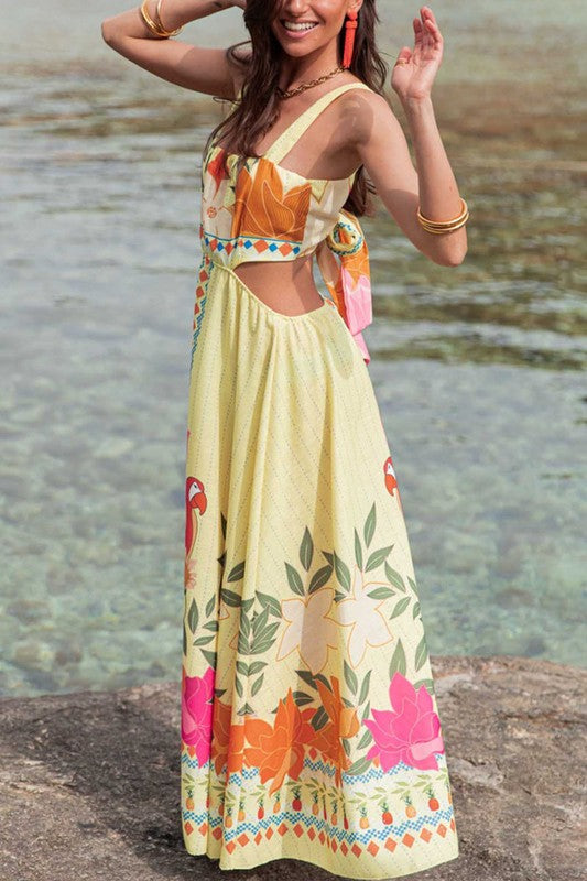 1611 Floral & Parrot Sundress