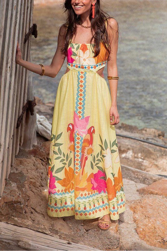 1611 Floral & Parrot Sundress