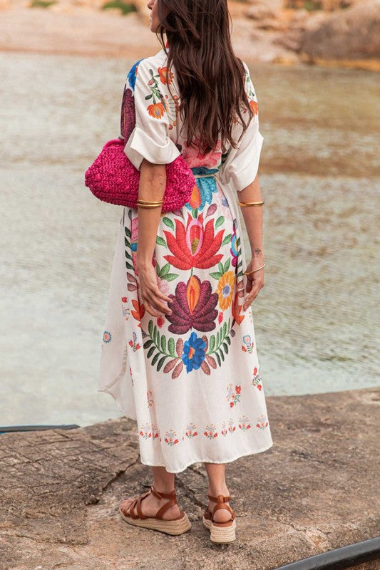 1615 Multi Color Floral Print Midi Dress