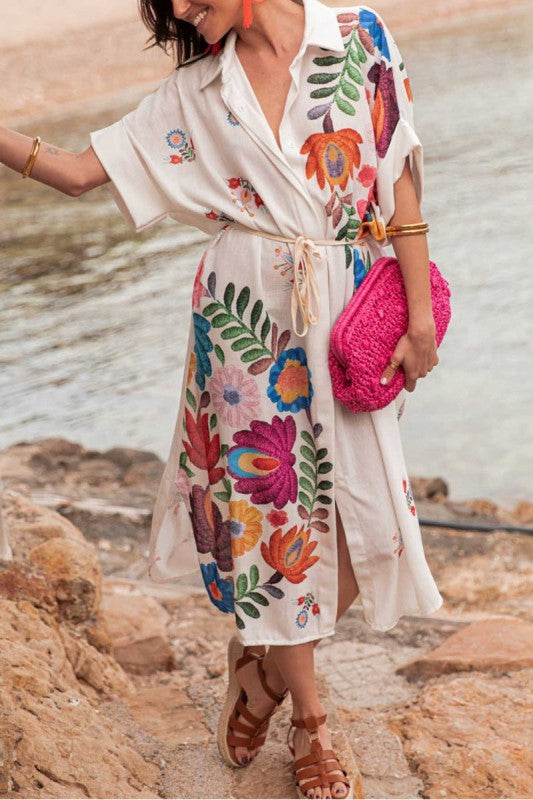 1615 Multi Color Floral Print Midi Dress