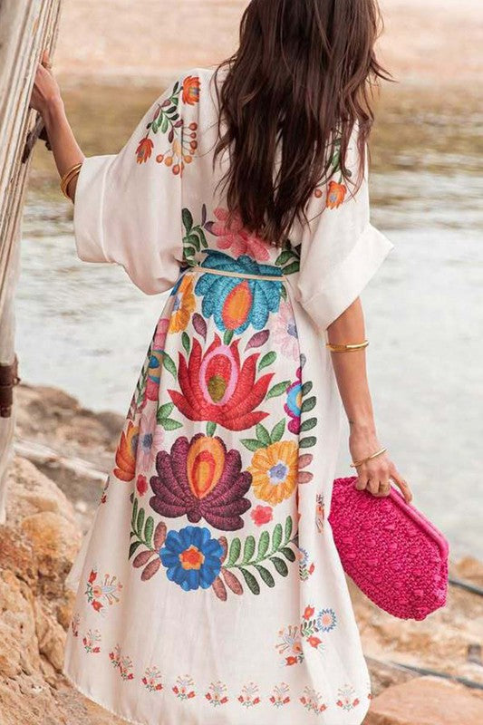 1615 Multi Color Floral Print Midi Dress