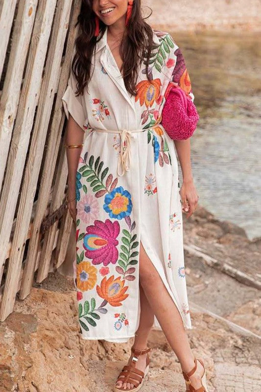1615 Multi Color Floral Print Midi Dress