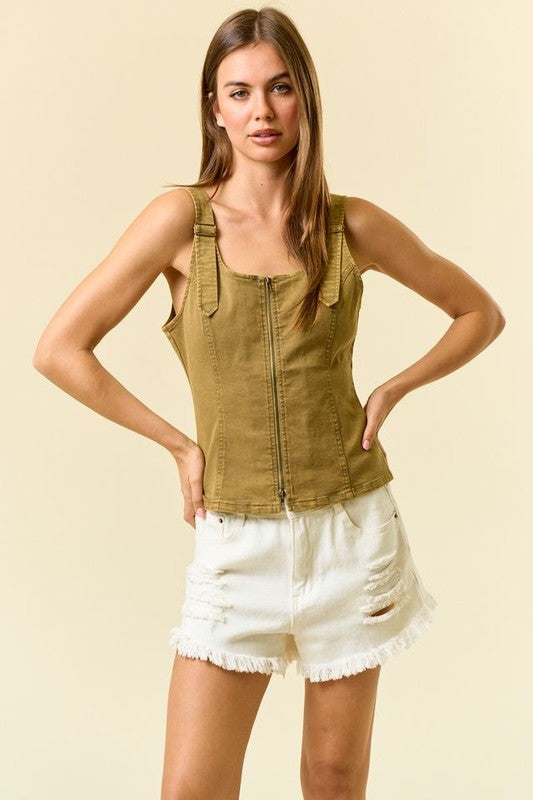 1624 Olive Buckle Tank Top