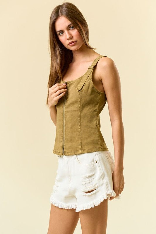 1624 Olive Buckle Tank Top