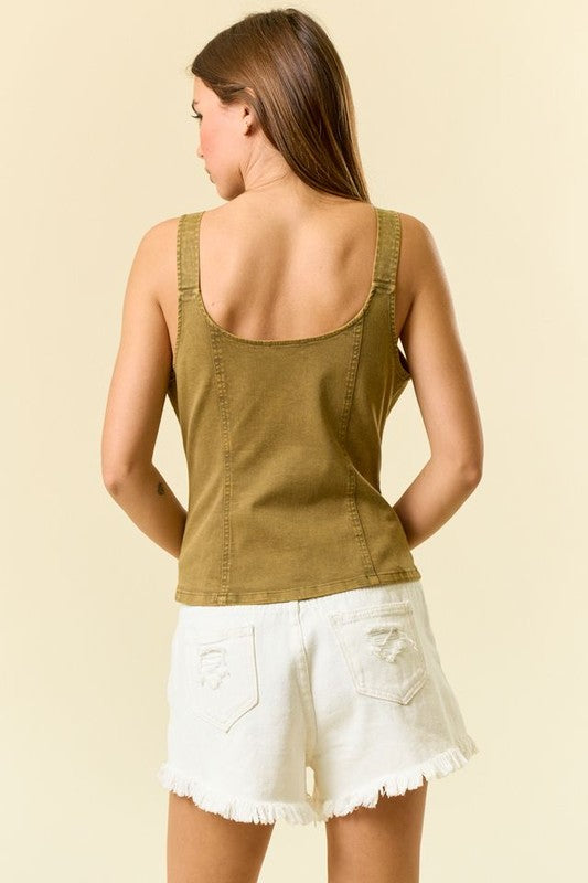 1624 Olive Buckle Tank Top