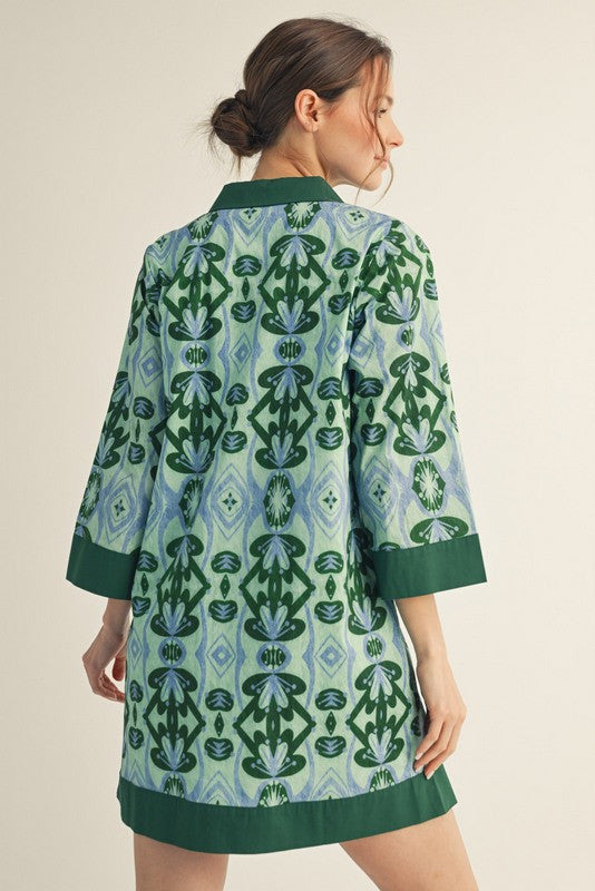 1719 3/4 Sleeve Print Dress