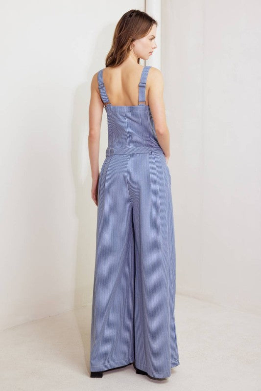 1543 Striped Blue Belted Jumpsuit