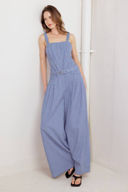 1543 Striped Blue Belted Jumpsuit