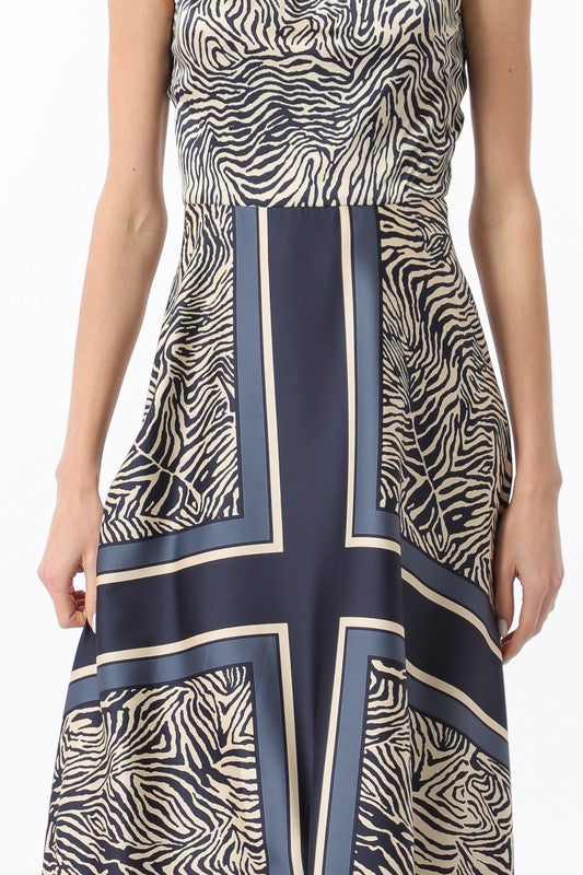 1575 Halter Navy Zebra Print Maxi Dress
