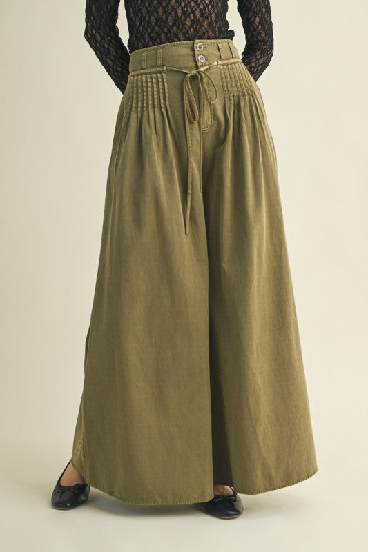 1609 Olive Wide Leg Denim Pant