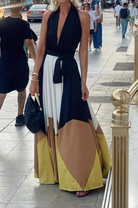 1612 Halter Color Block Maxi Dress