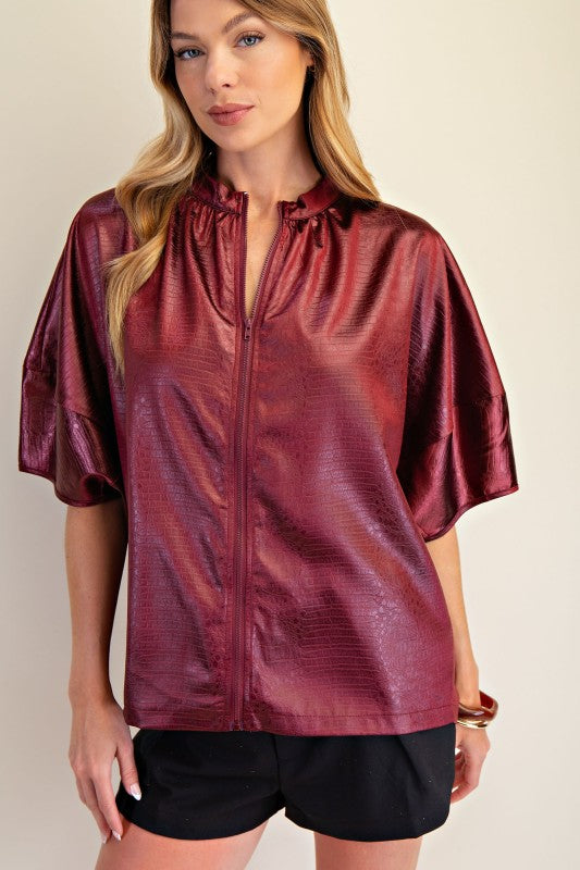 1725 Zipper Short Sleeve Top