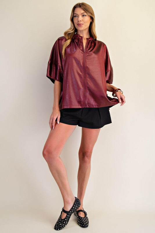 1725 Zipper Short Sleeve Top