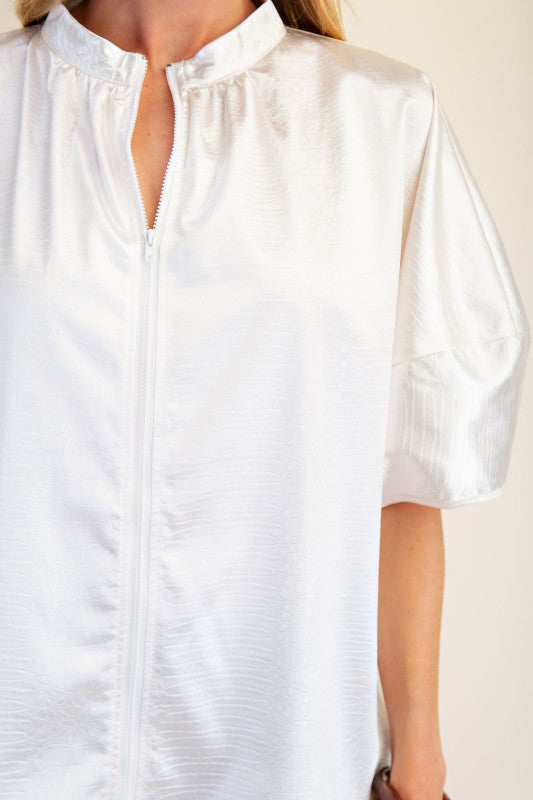 1722 Zipper Satin Shirt