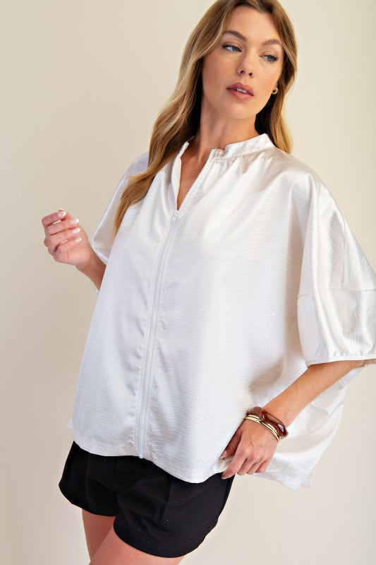 1722 Zipper Satin Shirt