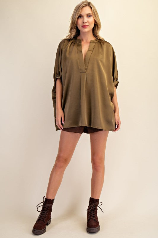 1723 Satin V-Neck Shirt