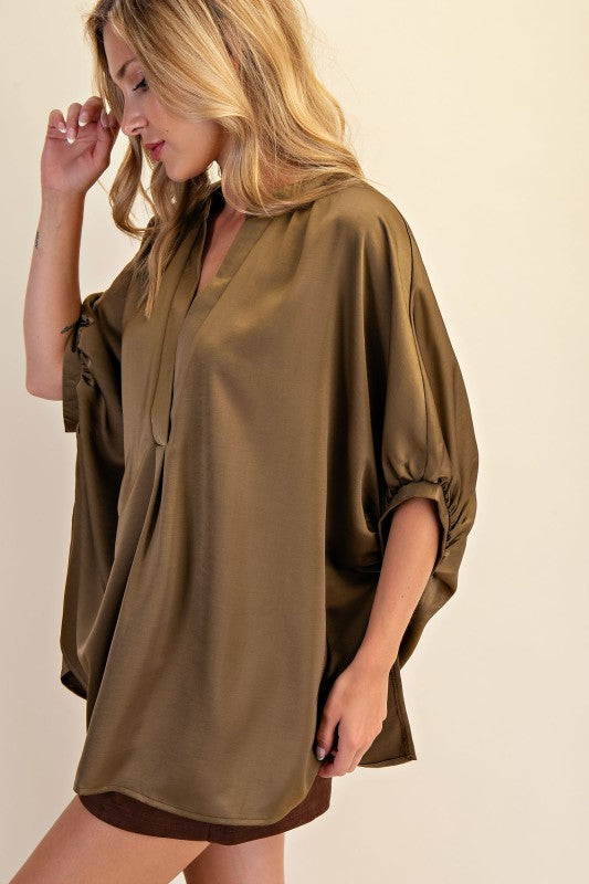1723 Satin V-Neck Shirt