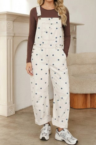 2420 Blue Polka Dots Denim Barrel Overall