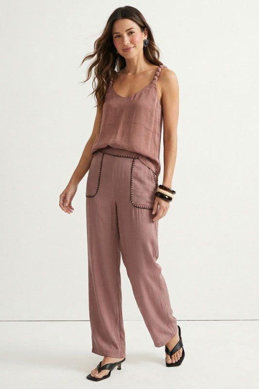 2263 Bubble Straps Satin V-Neck Top