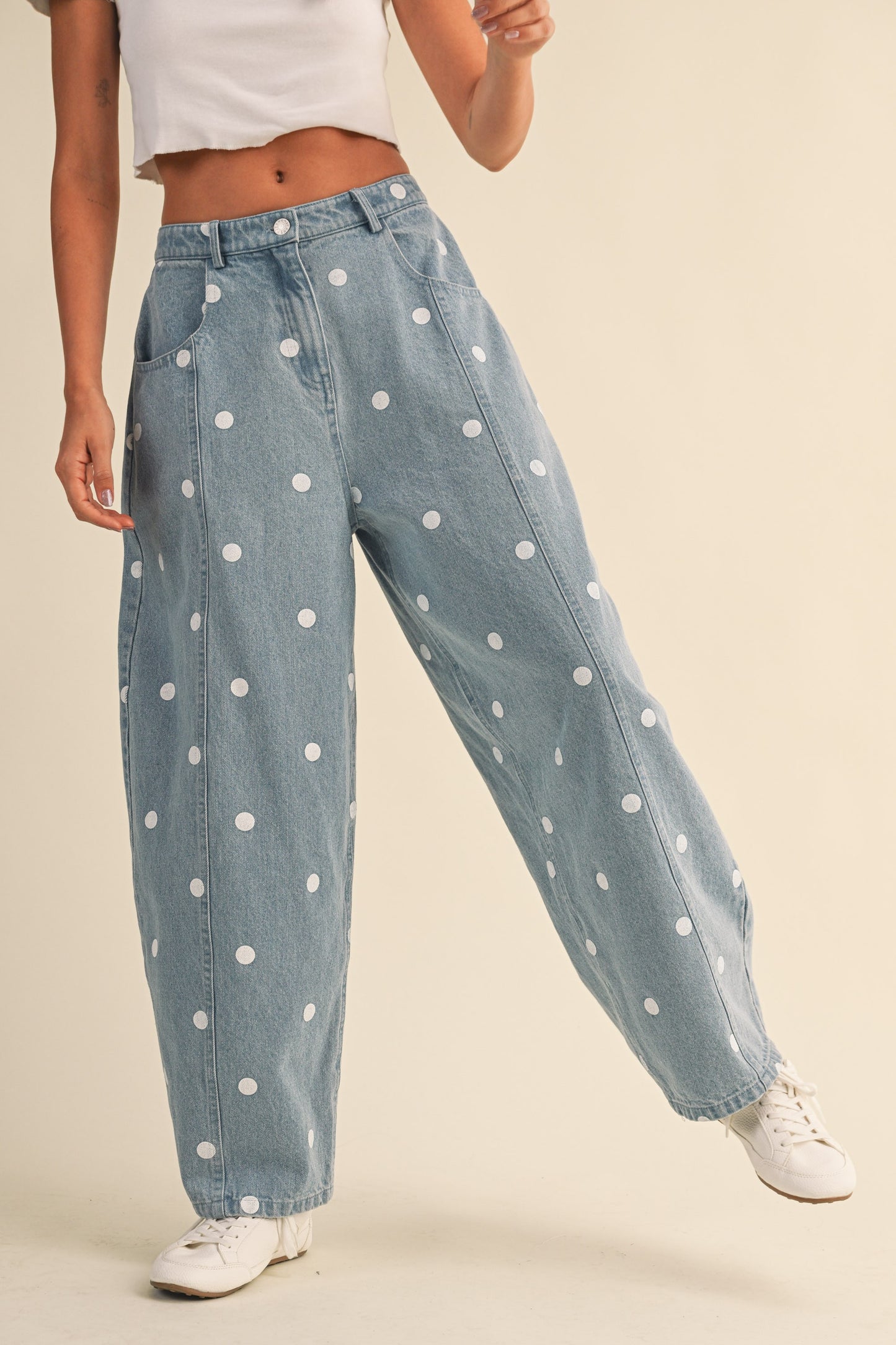 2565 Polka Dots Light Denim Barrel Pant