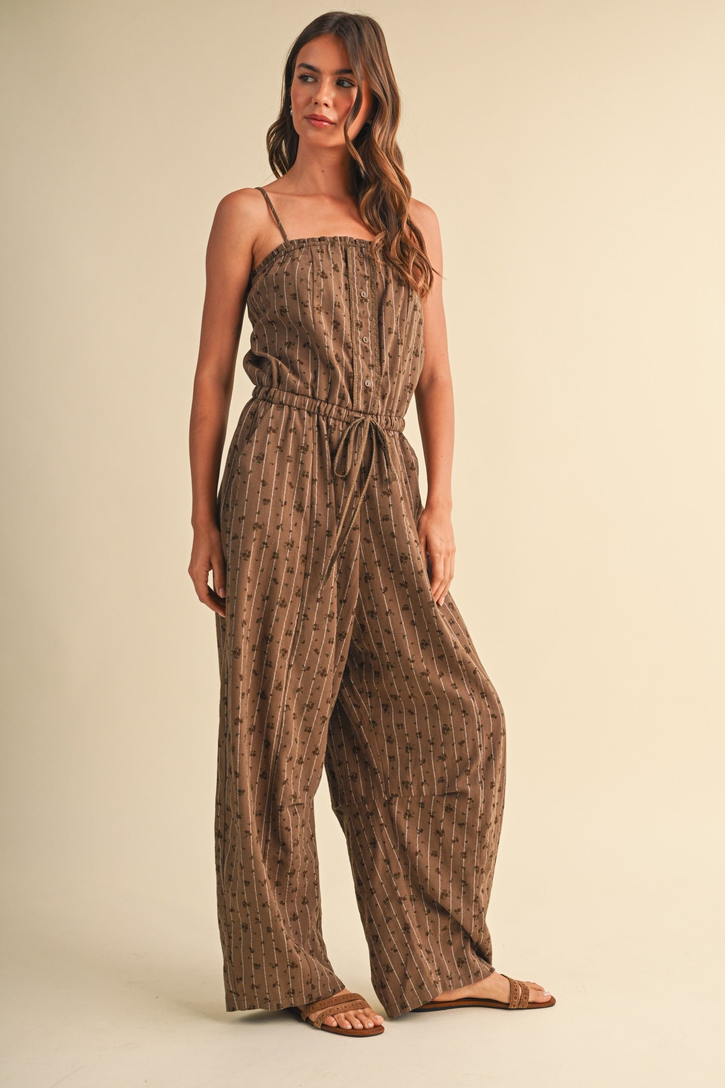 2617 Floral Chocolate Barrel Jumpsuit