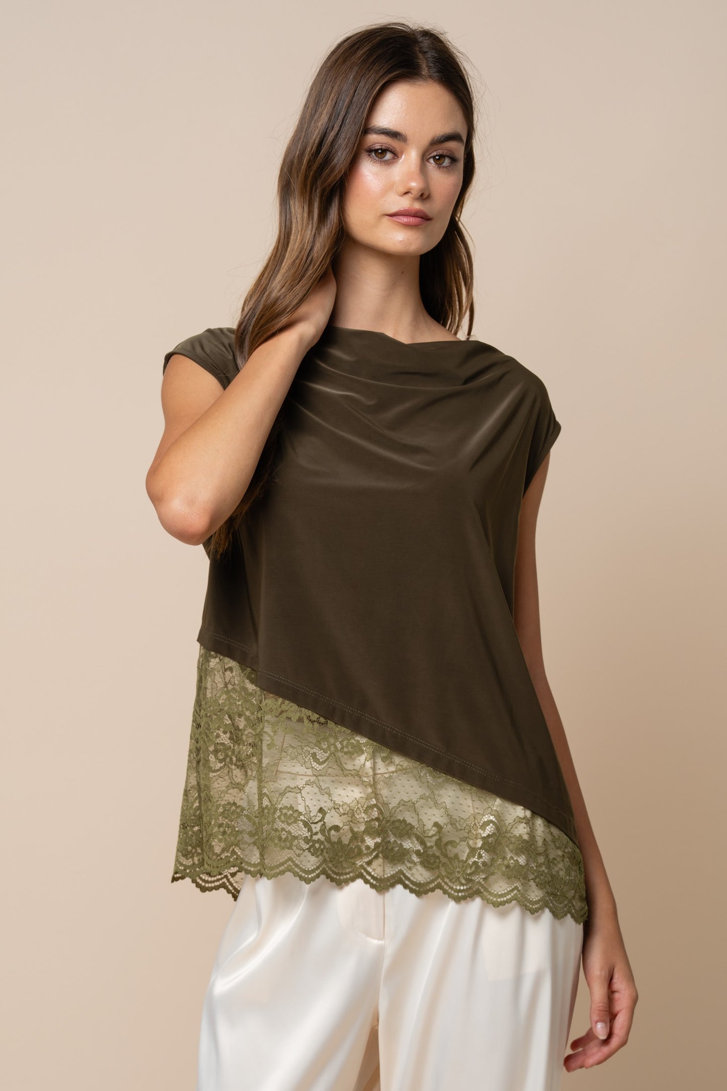 2610 Sleeveless Asymetric Lace Top