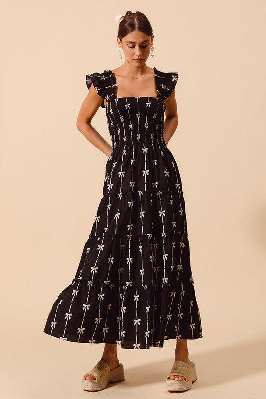 1129 Mini Bow Print Midi Dress