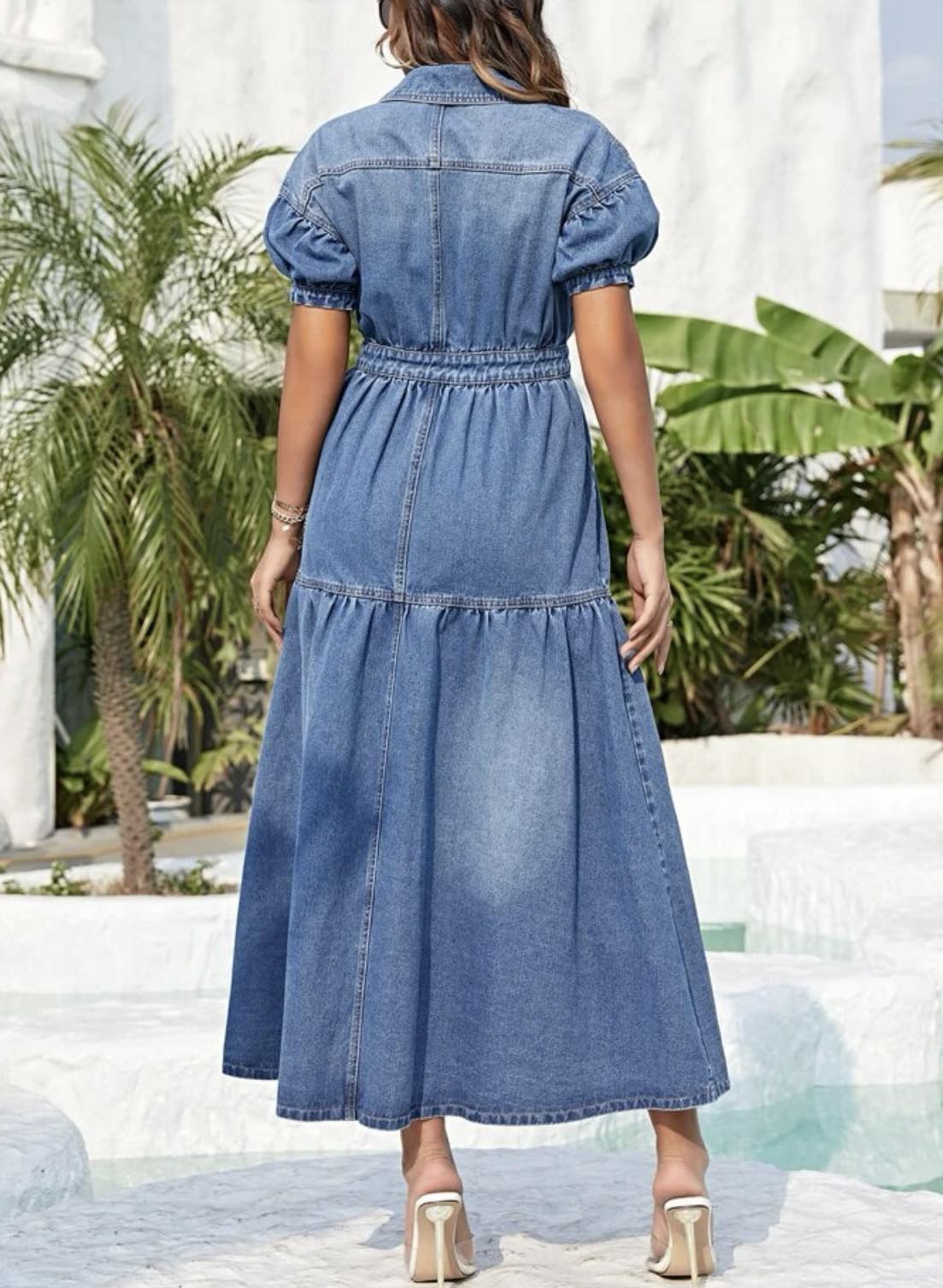 1003 Button Down Denim Maxi Dress