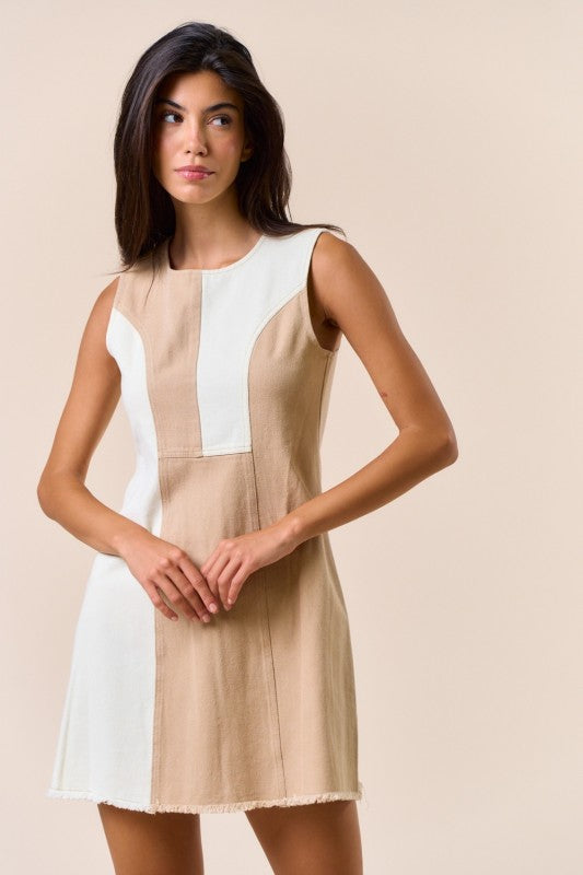 1558 Color Block Cream & Taupe Dress