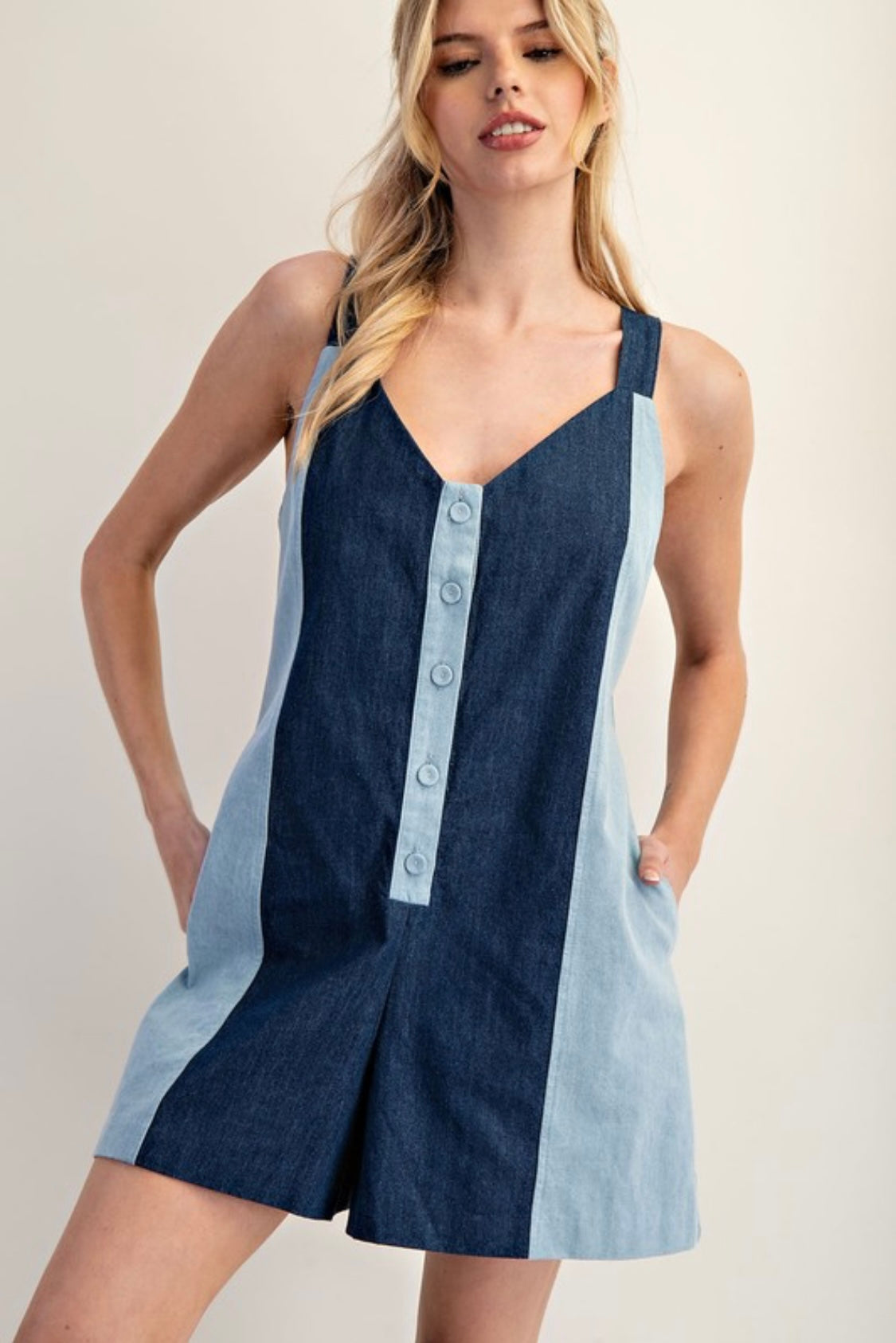 1404 Two Tones Denim Romper
