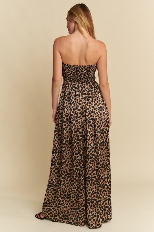 1328 Strapless Animal Print with Red Striped Jumpsuit
