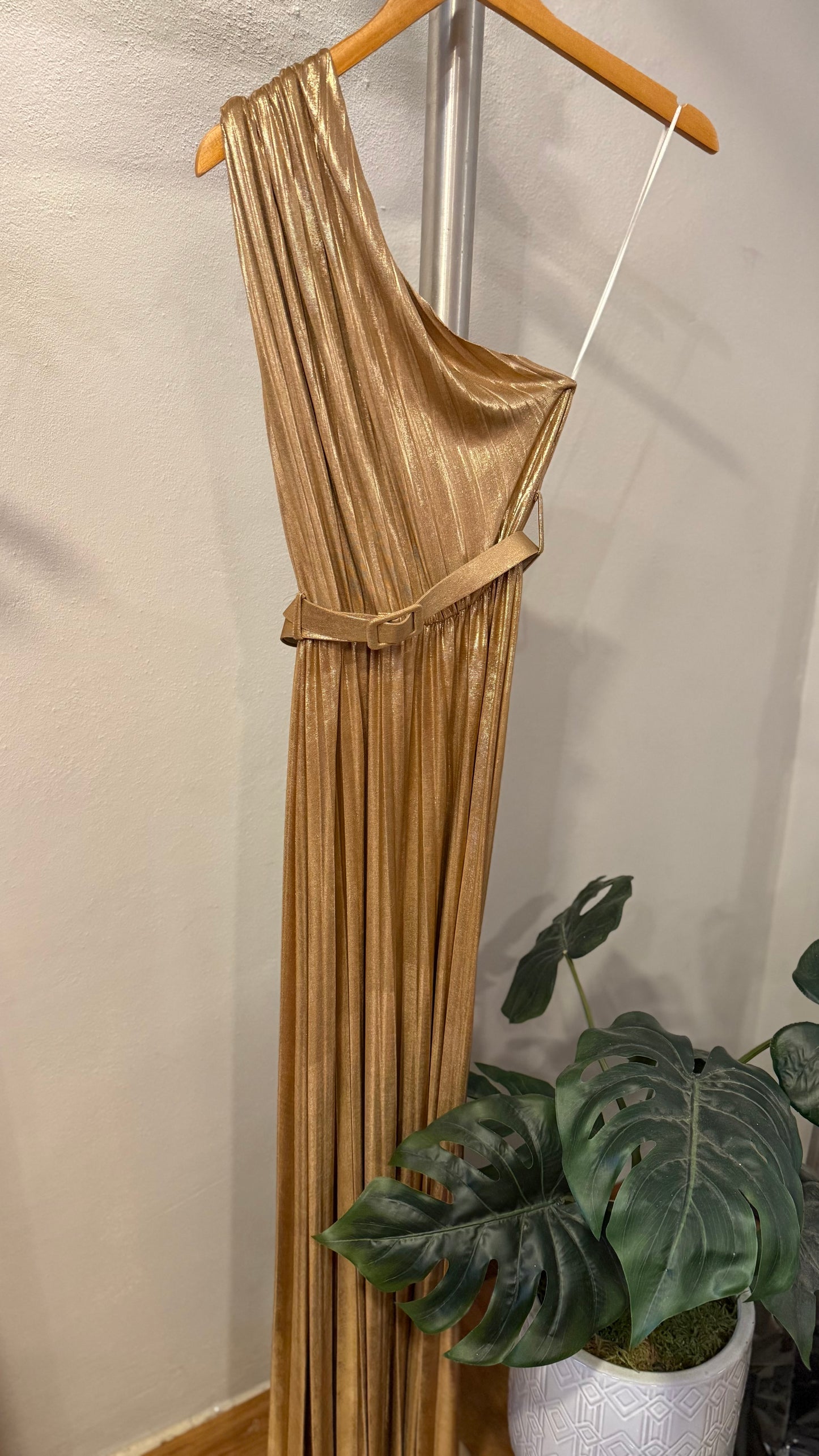 1219 Metallic Onesize One Shoulder Long Dress