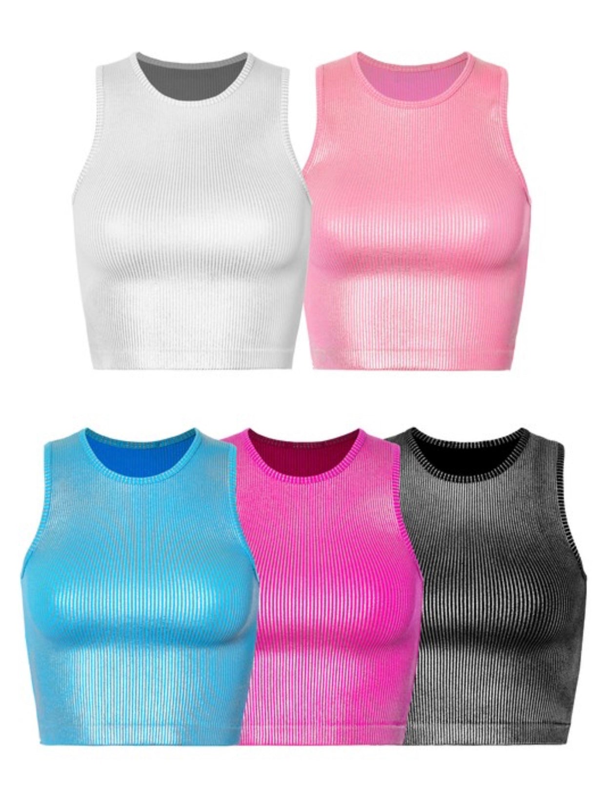 1113 Basic Metallic Silver Crop Top