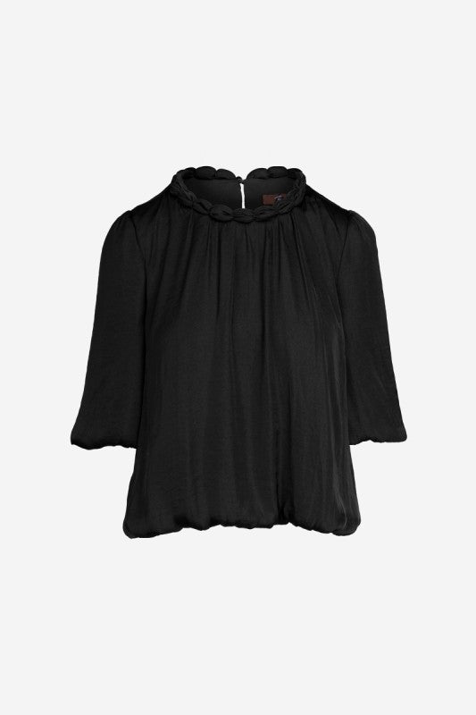 1761 Round Neck Draped 3/4 Sleeve Top