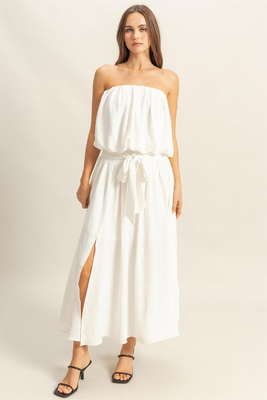 1375 Strapless Top & Bow Midi Skirt Set
