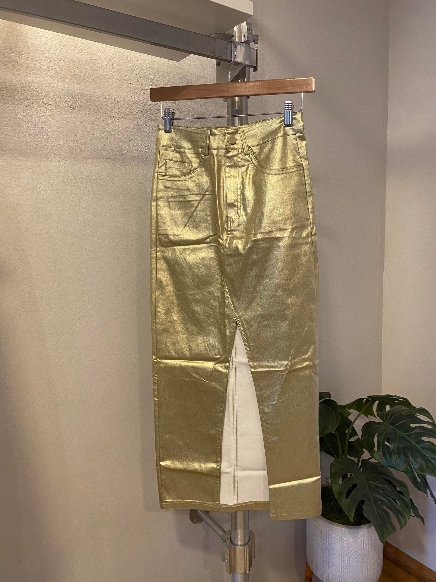 1027 Silver Italian Onesize Metallic Pencil Skirt