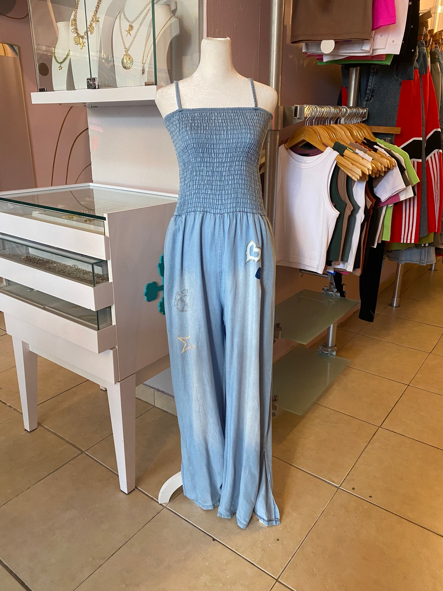 1106 Onesize Italian Elastic Denim Jumpsuit