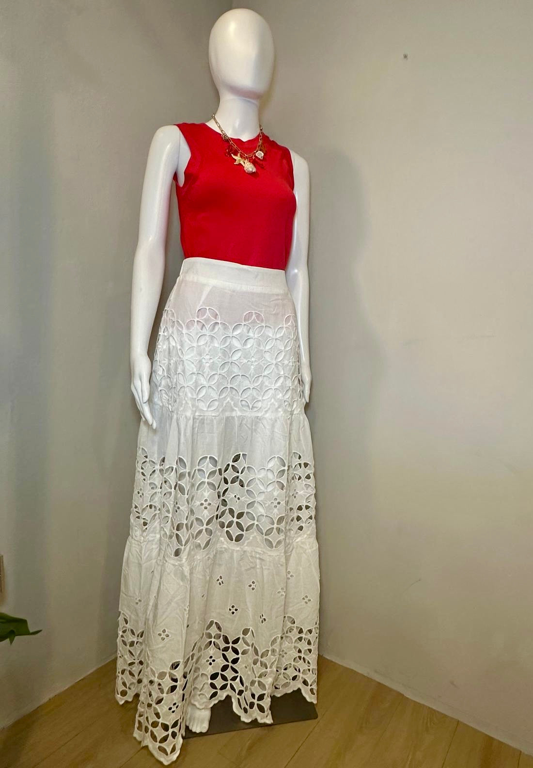 1603 White Eyelet Maxi Skirt