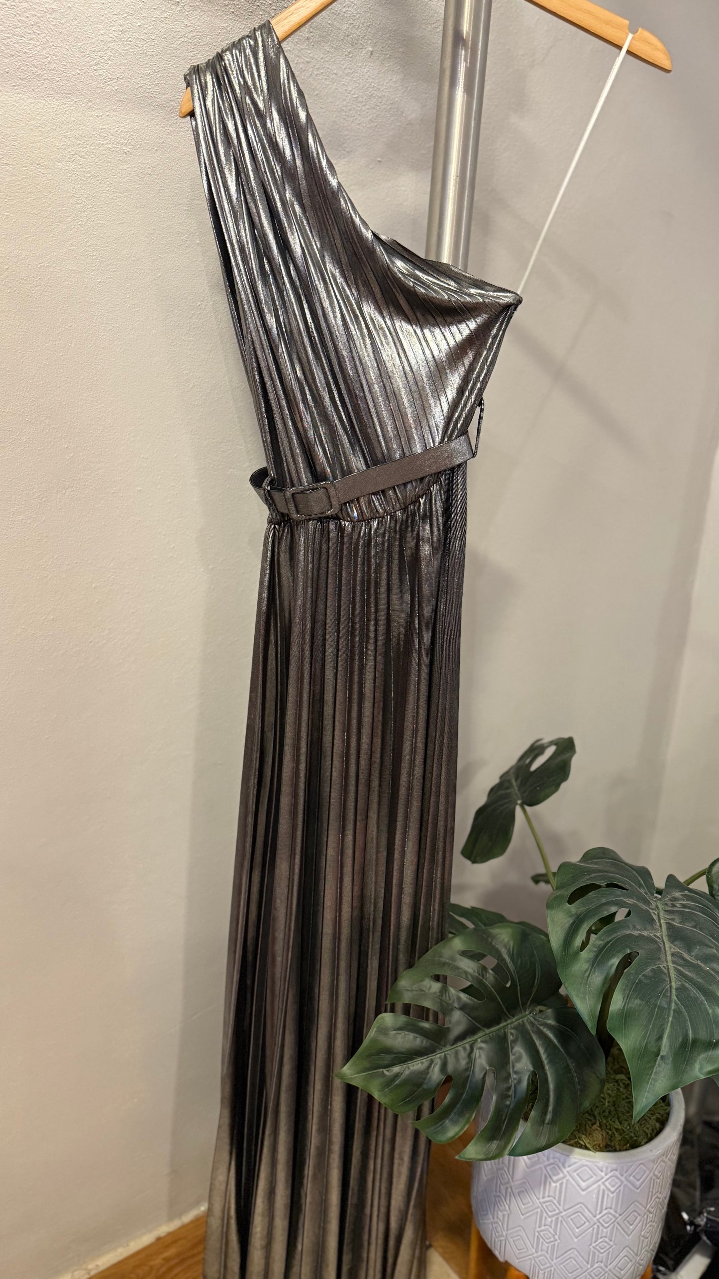 1219 Metallic Onesize One Shoulder Long Dress