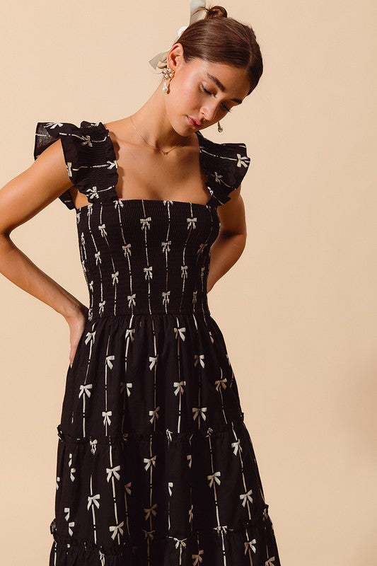 1129 Mini Bow Print Midi Dress