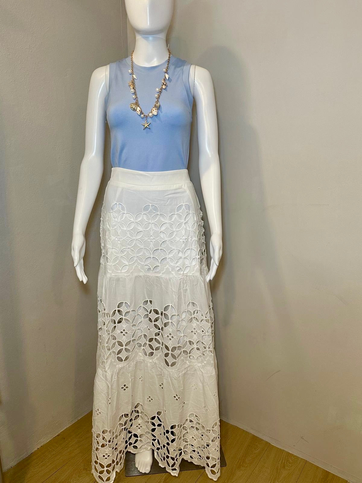 1603 White Eyelet Maxi Skirt