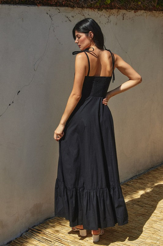 1538 Ruffle Skirt Shoulder Bow Maxi Dress
