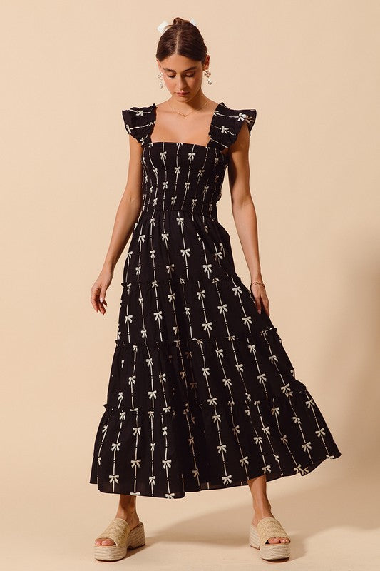 1129 Mini Bow Print Midi Dress