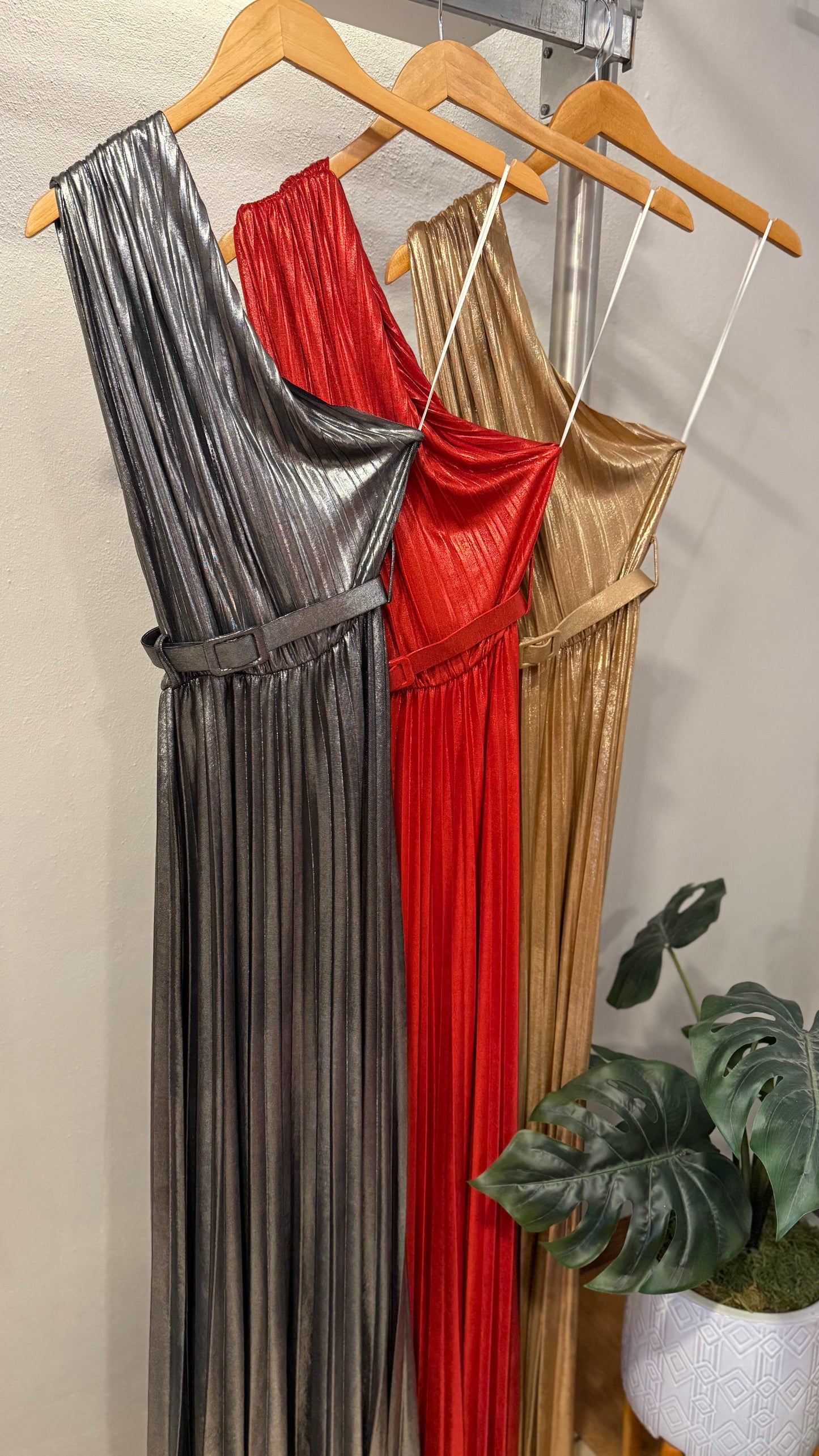 1219 Metallic Onesize One Shoulder Long Dress