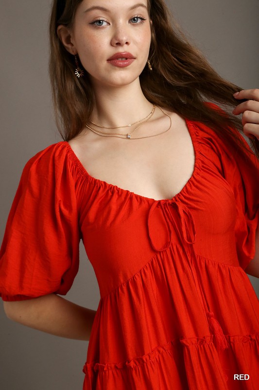 1078 Tiered Puff Sleeve Midi Dress